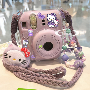 拍立得mini12/11/SE保护壳可爱kitty紫色挂绳8/9富士迷你7+保护套