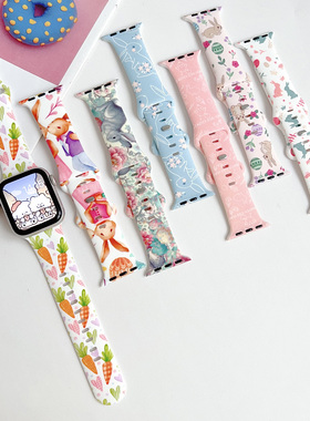 适用苹果手表s11se3复活节兔子硅胶表带iwatch10987ultra腕带男女