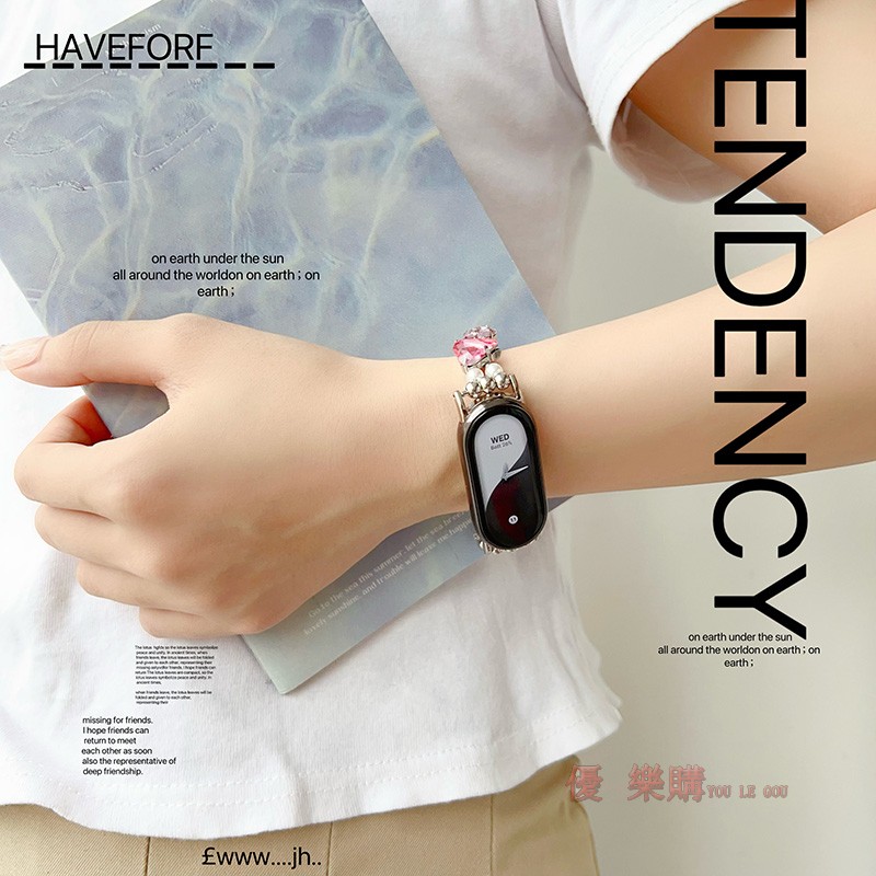 适用小米手环8/9代nfc通用表带创意珍珠爱心手链串珠腕带配件女夏