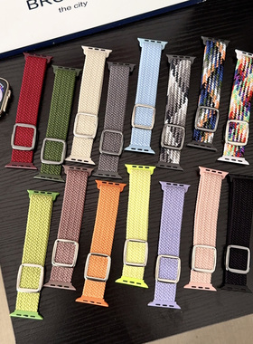 适用苹果手表s11ultra3se尼龙弹力编织表带iwatch78910磁吸扣透气