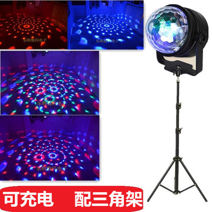 户外可充电LED水晶魔球灯夜市广场舞旋转七彩灯带声控三角架直播