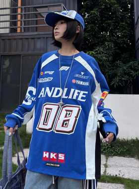 ANDLIFE品牌重磅拼接2025秋季新款赛车长袖t恤打底机车潮牌长袖男