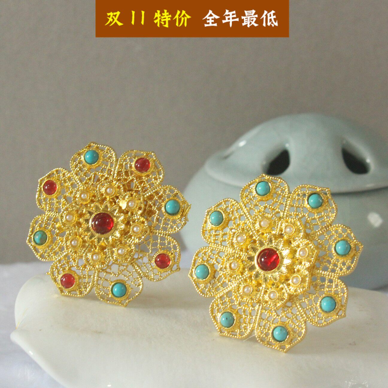 唐风经典团花发钗花朵钗环