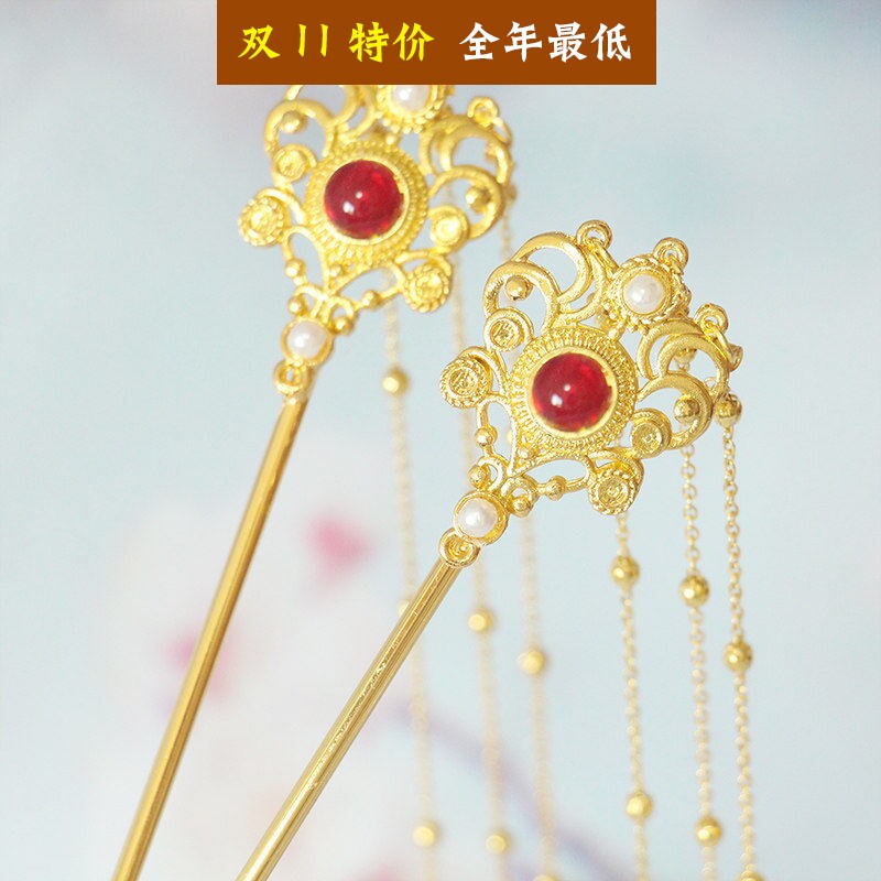 古风赤兔簪唐风红琉璃金簪