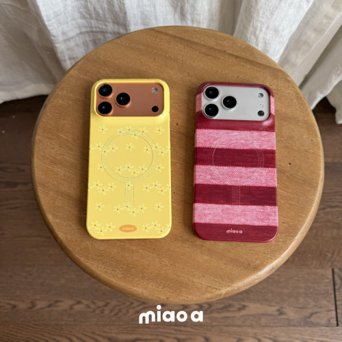 miao a｜原创条纹花朵磨砂单层磁吸苹果手机壳17PM
