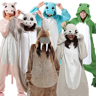 动漫卡通海洋动物表演成人年会演出粉蓝灰河马海豹海象男女连体衣