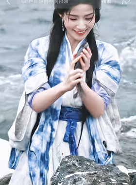 卢昱晓何不同舟渡同款汉服蓝色扎染汉服