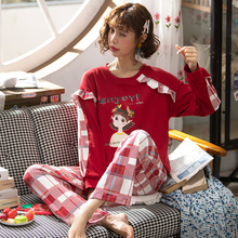 卡通甜美可爱套装 秋冬格子网红爆款 家居服 睡衣女春秋纯棉长袖 韩版
