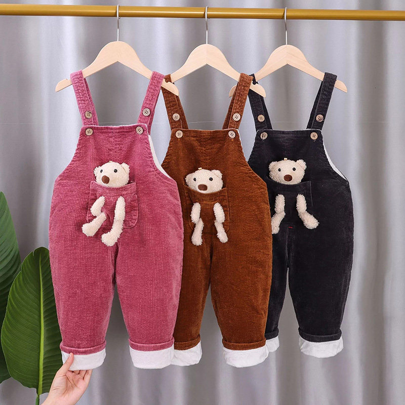 小童宝宝背带裤加绒加厚男女童秋冬款婴儿灯芯绒连体裤子条绒1岁3