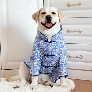 狗狗衣服大型犬国风薄款衣服拉布拉多金毛新中式衬衫衣服青花瓷衣