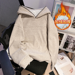 设计感小众连帽卫衣女2025新款秋冬高质量加绒加厚宽松慵懒风上衣