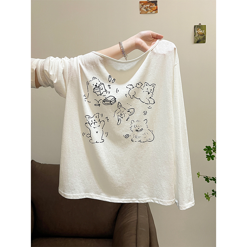 今年流行的爆款女装2025新款早秋长袖t恤女绝美巨好看大领口上衣