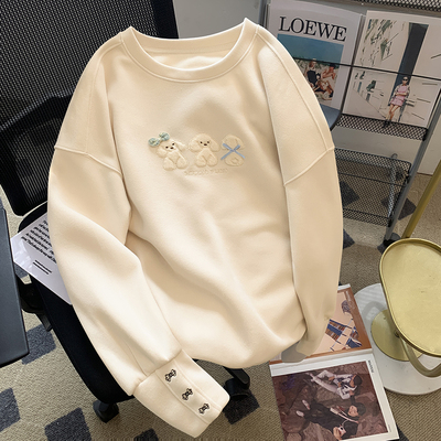 美式复古oversize卫衣女2025新款秋冬季加绒加厚宽松刺绣小狗上衣