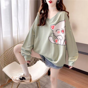 宽松薄款 女装 卫衣女V领上衣胖mm秋衣外穿 特加肥超大码 超火cec秋季