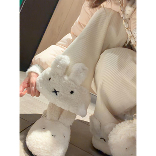 和小熊冬眠可爱米菲兔灯芯绒拼接羊羔毛女秋冬宽松显瘦直筒长裤子