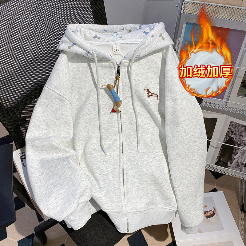 今年流行爆款刺绣开衫连帽卫衣外套女2025新款秋冬季加绒加厚上衣