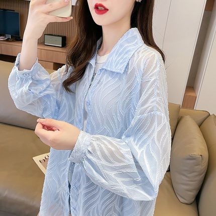 冰丝透气薄款雪纺防晒衣女2025新款夏季大码宽松韩版洋气衬衫外套