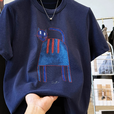 特大码240斤韩版设计感小众德绒短袖T恤女2025秋季新款磨毛上衣潮