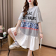 新款 大码 胖mm连衣裙潮 宽松设计感小众短袖 t恤裙女夏季 女装 中长款