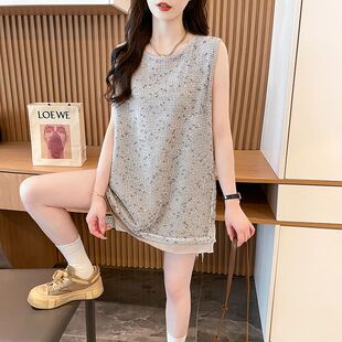 大码女装2025新款夏季宽松假两件无袖背心t恤女超好看中长款上衣