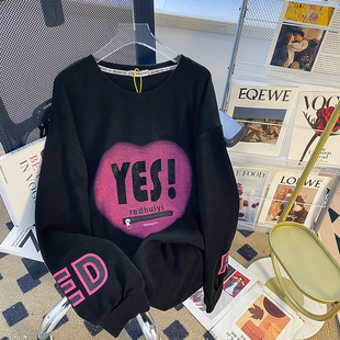 高级感外套 宽松大版 胖MM大码 240斤重工烫钻加绒加厚卫衣女秋冬季