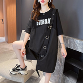 新款 超大码 胖mm短袖 2025年夏装 t恤女中长款 过膝宽松减龄显瘦上衣T