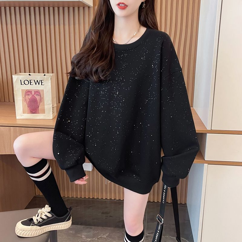 亮闪闪无帽卫衣女秋冬加绒加厚胖mm大码宽松200斤高级感春秋上衣