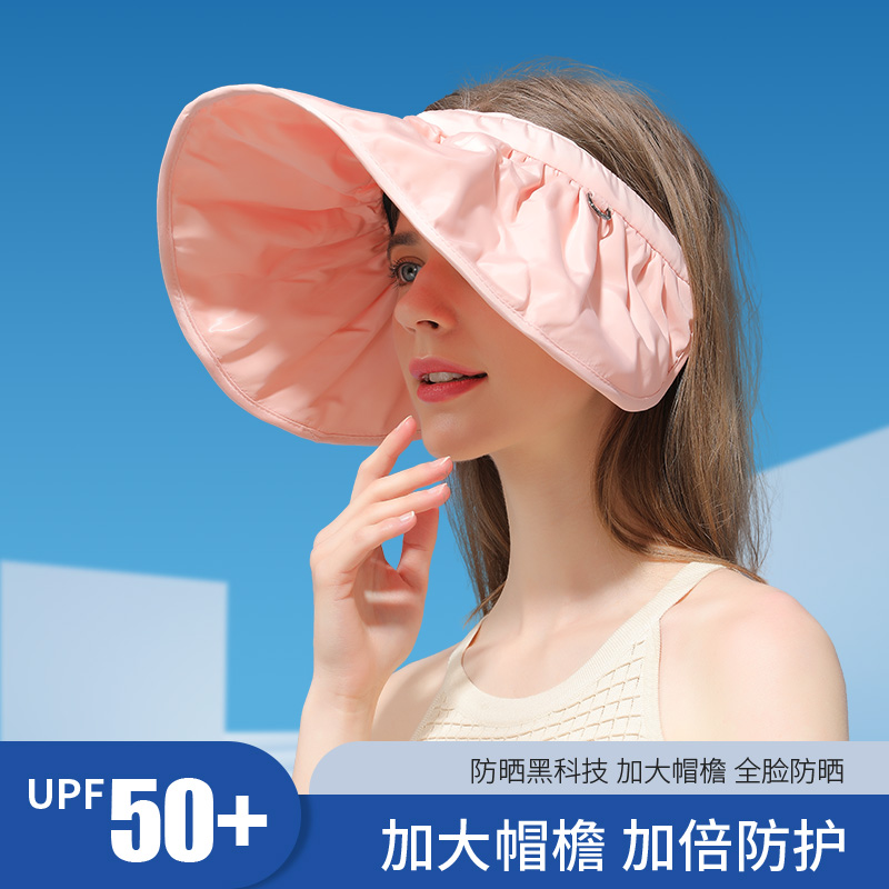 奧特山遮陽(yáng)貝克帽空頂女大沿遮臉?lè)雷贤饩€(xiàn)發(fā)箍貝殼帽折疊防曬帽子