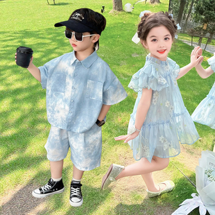 兄妹装一大一小夏装龙凤胎姐弟同款衣服2025新款儿童套装一男一女