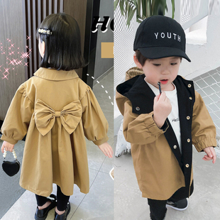 儿童风衣男童外套英伦风卡其色小孩洋气炸街兄妹装龙凤胎姐弟潮秋