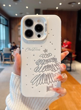 圣诞树涂鸦苹果手机壳17Air16promax小米15情侣iphone14华为mate70pura80荣耀vivo红米k90一加opporeno一加IQ