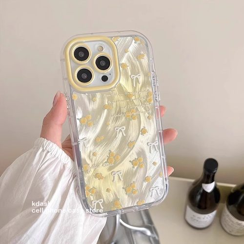 黄色小花泡芙手机壳适用苹果17Air16promax小米15情侣iphone14华为mate80propura70荣耀vivo红米k90opporeno
