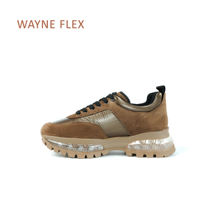 韦恩鹿皮鞋百搭高弹气垫老爹鞋厚底ins真皮拼色增高休闲鞋