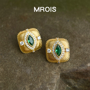 A127原创厚镀18K真金925银针微镶锆石几何方形高级感轻奢耳饰耳钉