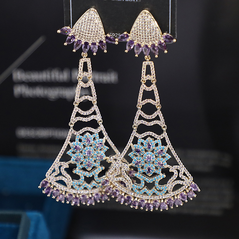 微镶宫廷复古裙摆扇形耳环法式