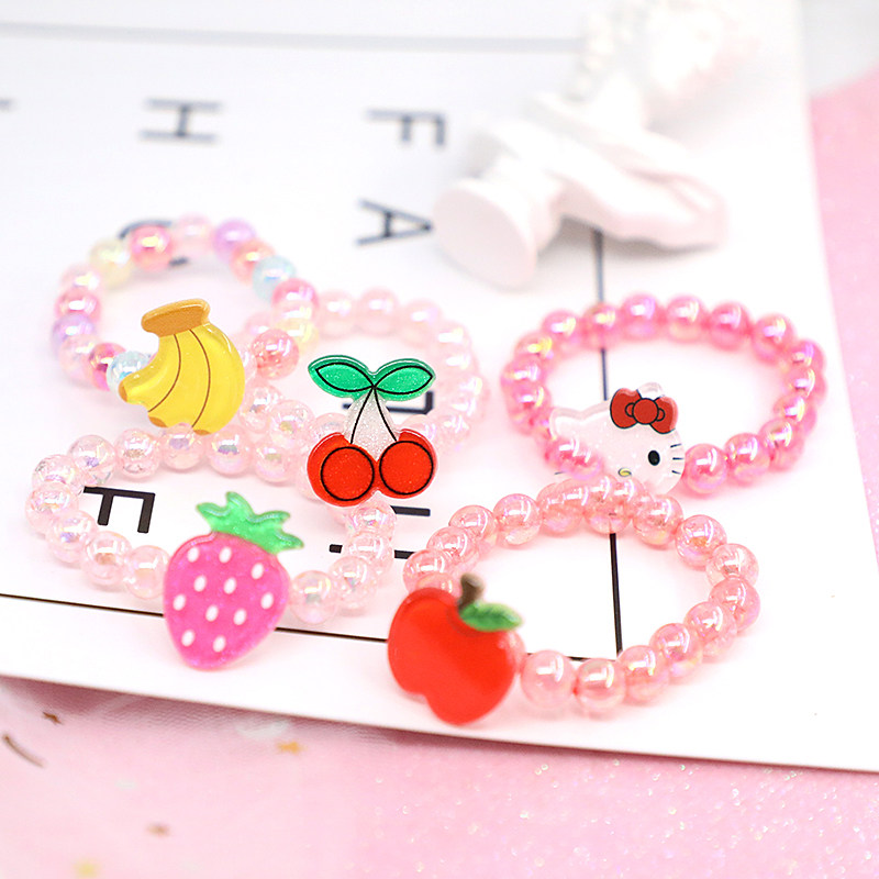 小公主儿童女孩可爱亮晶晶串珠子卡通小动物水果花朵吊坠弹力手链