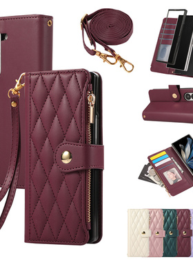 新款斜挎可背适用三星Z Fold6/5代手机皮套Fold4/3代翻盖多功能保护套Galaxy ZFold7代钱夹卡包折叠手机壳女