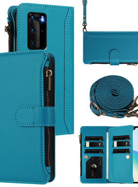 适用华为p40手机壳斜挎背带NOTE6 SE翻盖皮套p40pro全包边防摔保护套Nova7i挂绳插卡P40lite 4G拉链零钱包式