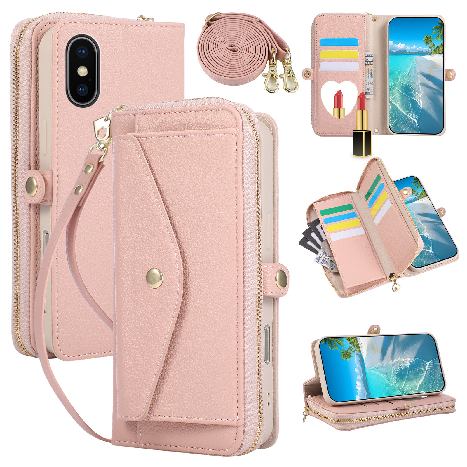 欧美拉链大容量零钱卡包适用iphone X手机壳苹果XS max硅胶XR斜挎包XsMax防摔软壳iPhoneX保护套8Plus男女款