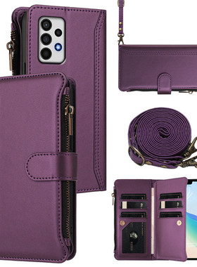 适用三星a52手机壳a53保护套a51插卡a71斜肩背a73挂绳a74翻盖式a32防摔a22全包a54拉链收纳袋a33多功能零钱包