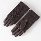 bounded有界 高级COS韩国博主原创针织假两件真皮羊皮分指手套