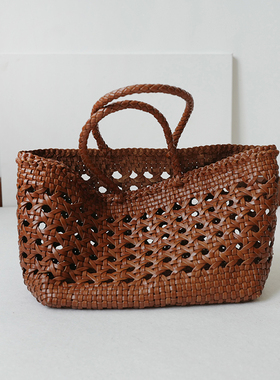 bounded有界Dragon法式菜篮子包镂空纯牛皮手工编织度假手提包女