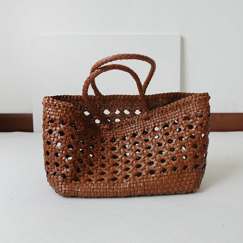 bounded有界Dragon法式菜篮子包镂空纯牛皮手工编织度假手提包女