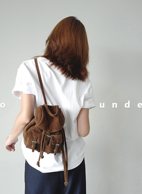 bounded有界新款原创小众设计翻毛皮反绒真皮牛皮迷你小双肩包女