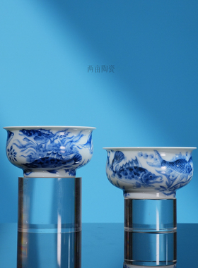 望月怀古满绘鱼藻炉式杯140ml 景德镇陶瓷纯手工手绘喝茶主人杯