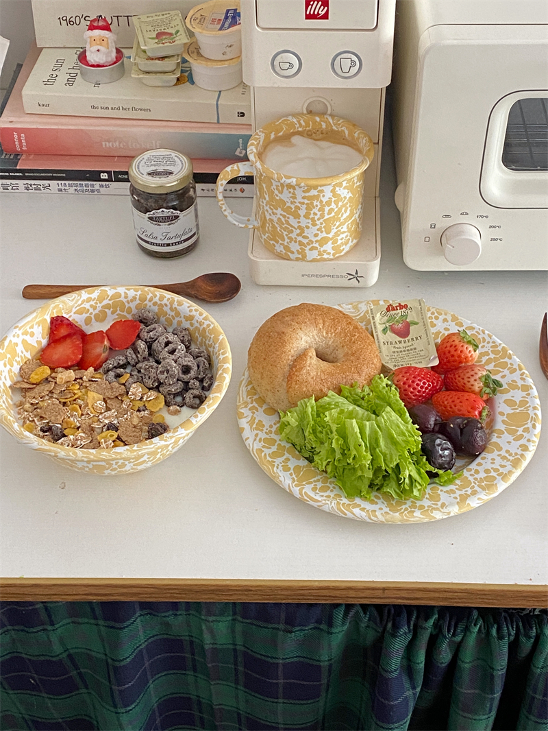 泼墨餐具搪瓷ins小众沙拉碗