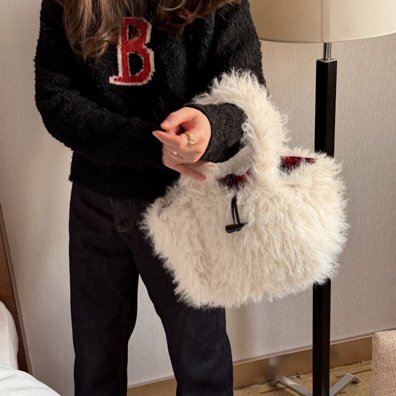 阿宝羊毛毛呢单肩手提包