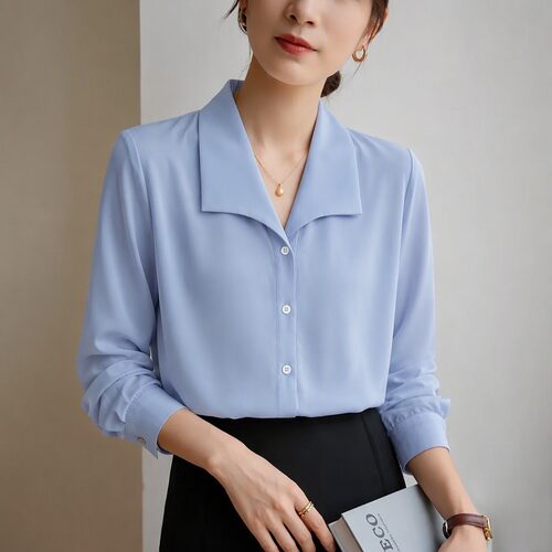 翻领衬衫女长袖通勤职业面试上衣