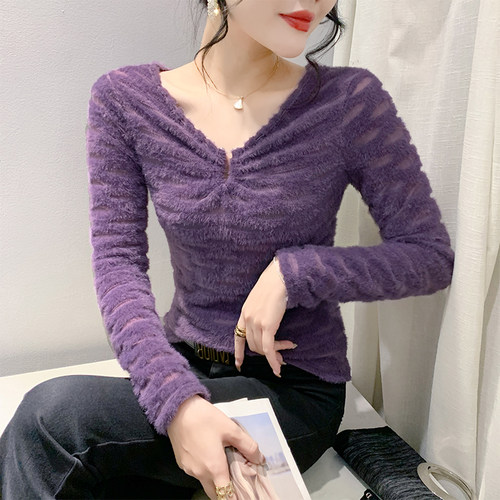 通勤镂空拼接植绒纱网蕾丝