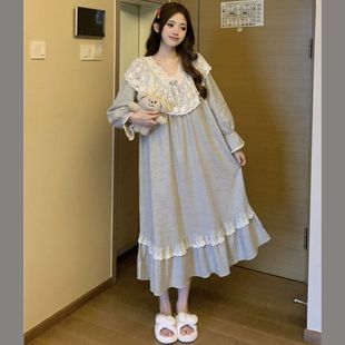 新款纯棉睡裙女款春秋季长袖可外穿公主风冬学生连衣裙家居服